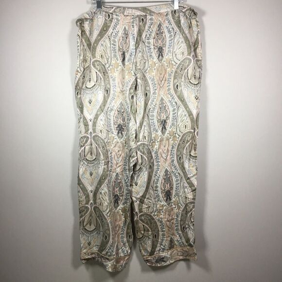 Paisley pattern pink and light green 100% silk pajama bottoms wide leg size XL - Picture 4 of 7